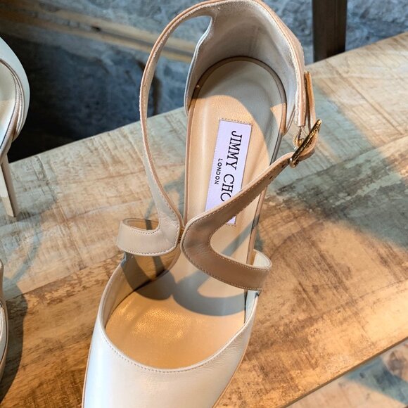 Jimmy Choo Ivory Nude Leather Tulip Platform Pumps - Picture 8 of 10